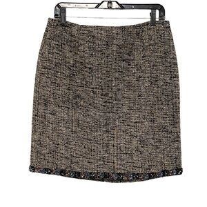 Josephine Chaus Silk Tweed Floral Twill Beaded Hem Short‎ Pencil Mini Skirt 10P